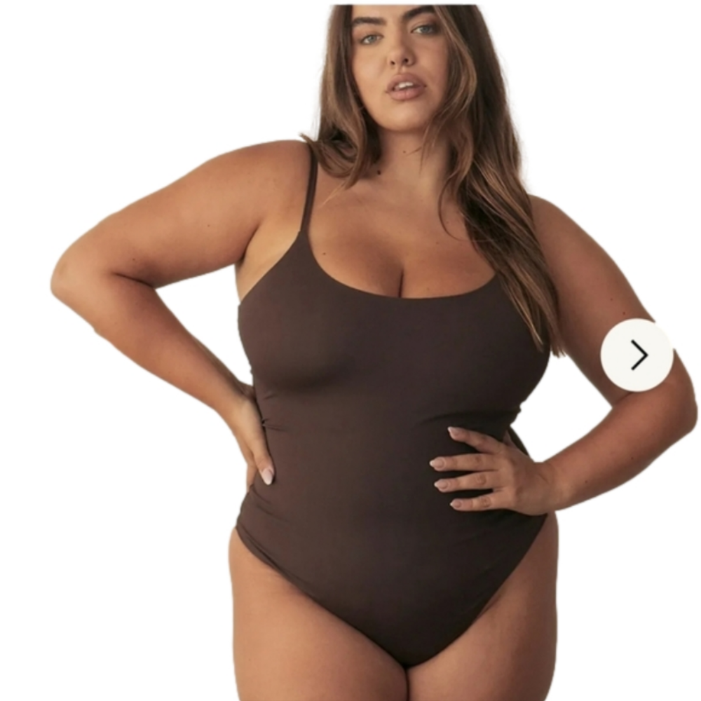 Plus Size Brown Scoop Neck Bodysuit